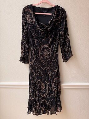 Vintage Eva Blue - Black Sheer Floral Midi Dress Beaded Whimsigoth Fairy 12